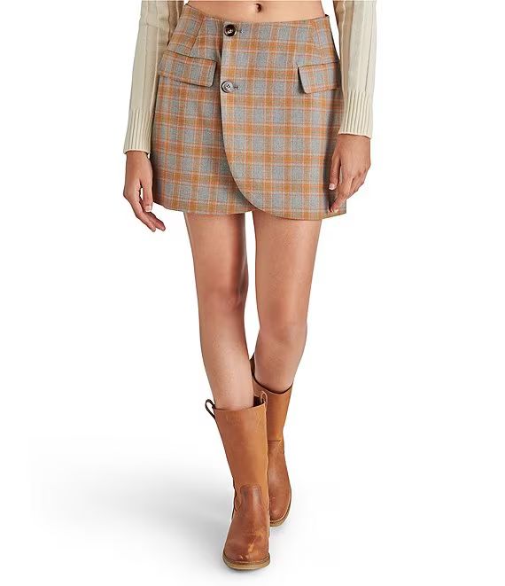 Lark Plaid Print Wrap Front Mini Skirt | Dillard's