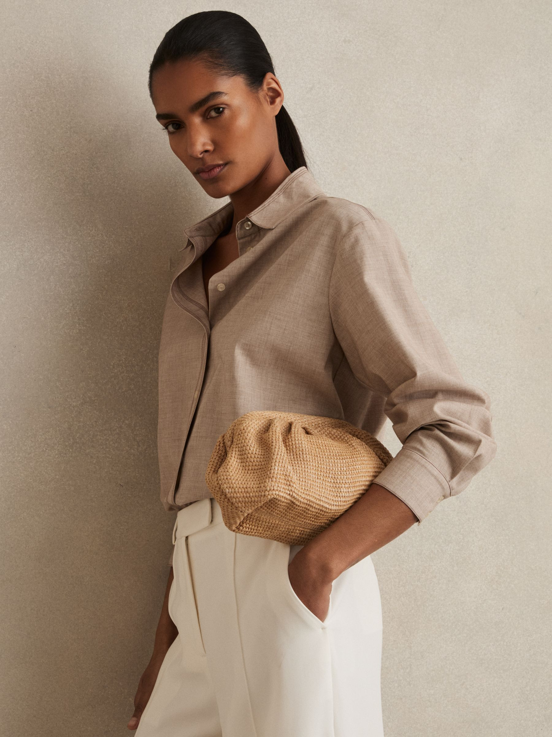 Reiss Raffia Clutch Bag in Natural - REISS | Reiss UK