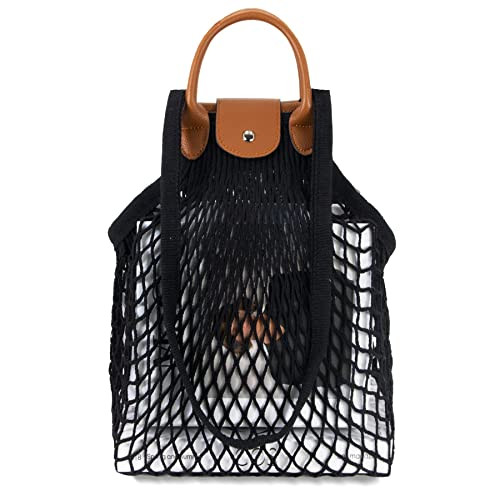 Hibala Woven Bag for Women, Fishing net bag,Straw Mesh Tote Bag, Beach,Hobo Bag, Foldable Large Capacity (Black) | Amazon (US)