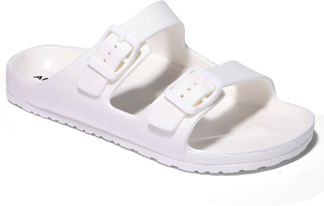 ANLUKE Kids Comfort Slides Soft Sandals with Adjustable Double Buckles Slip On Slide Sandal for B... | Amazon (US)
