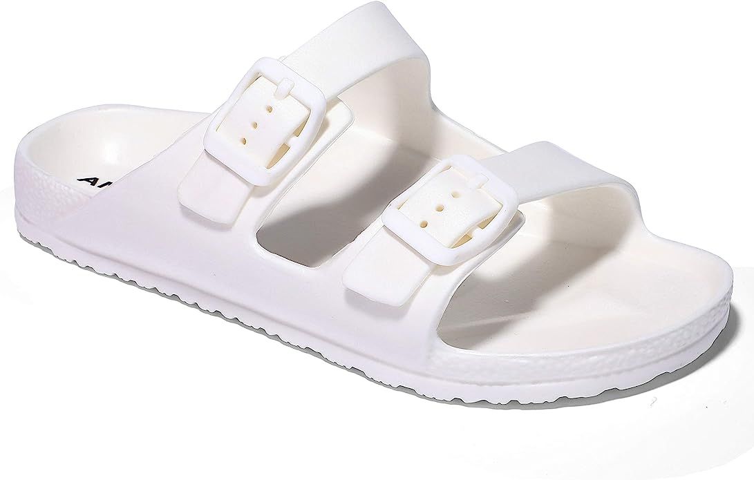 ANLUKE Kids Comfort Slides Soft Sandals with Adjustable Double Buckles Slip On Slide Sandal for B... | Amazon (US)