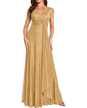 meilun Short Sleeve Sequin Dress for Women Formal Evening Gowns Sparkly V Neck 1920s Long Dress | Amazon (US)