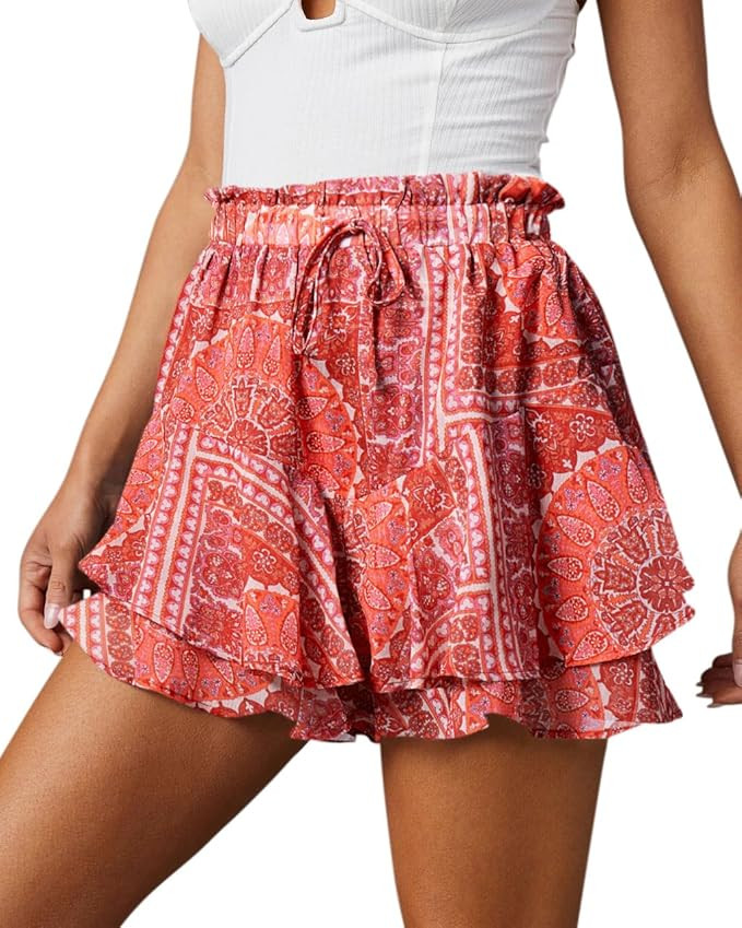 Flowy Shorts for Women Casual Cute Floral Skorts Chiffon Ruffle Tennis Mini Skirts Butterfly Summ... | Amazon (US)