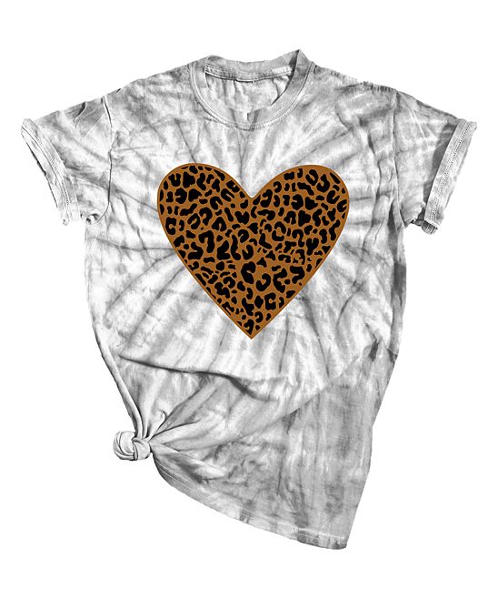 Party On! Women's Tee Shirts Gray - Gray Spiral Leopard Heart Tie-Dye Boyfriend Tee - Women | Zulily