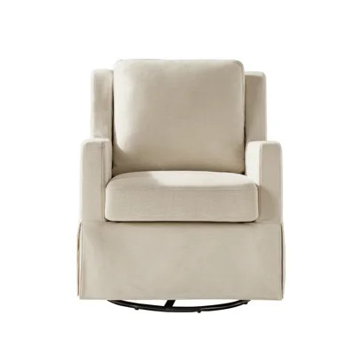 Lucie 30" W Farmhouse Slipcovered Down-blend Swivel Rocking Chair with Pillow Back | Wayfair North America