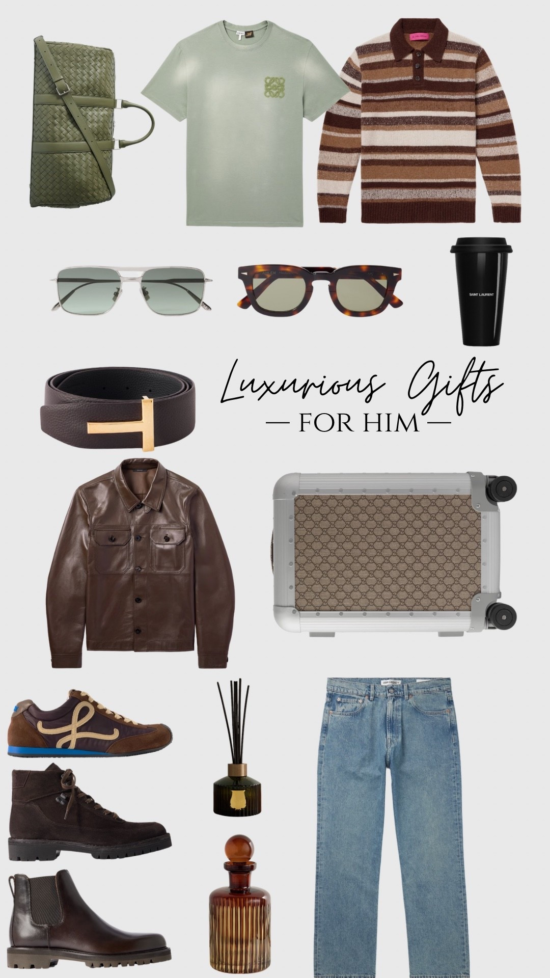 Elevate his style this holiday season with the ultimate guide to luxurious gifts for him! 🎁 I've curated a collection of sophisticated pieces that are sure to impress. I'm absolutely loving the timeless appeal of that sleek brown leather jacket – a true wardrobe staple! And how chic are those tortoise shell sunglasses? Perfect for adding a touch of cool to any look. Don't forget the practical luxury of the designer luggage for the man who travels in style. From statement accessories like the elegant belt to the perfect pair of chelsea boots, these gifts blend quality craftsmanship with undeniable style. Shop these high-end finds and more via the link in my bio – make his holiday truly special! ✨

#LuxuryGiftsForHim #GiftsForMen #MensFashion #DesignerGifts #HolidayGiftGuide #GiftIdeasForHim #MensStyle #HighEndFashion #LuxuryLifestyle #GentlemensStyle #FashionInspo #MensAccessories #LeatherJacket #DesignerSunglasses #ChelseaBoots #TravelStyle #Cologne #Loewe #SaintLaurent #Gucci #GiftGuide #ChristmasGifts #HolidayShopping #DapperStyle #ExclusiveGifts #LuxuryLeather #DesignerBags #MenswearDaily #FashionableGifts #LTKGiftGuide

#LTKGiftGuide #LTKMens #LTKHoliday