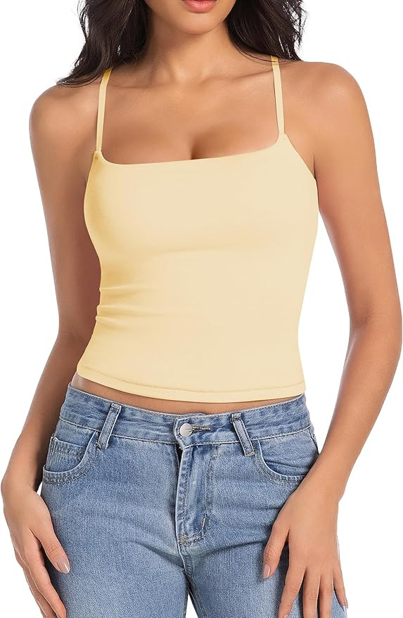 Camisole Tops for Women Sleeveless Adjustable Spaghetti Strap Tank Tops Y2K Basic Shirts | Amazon (US)