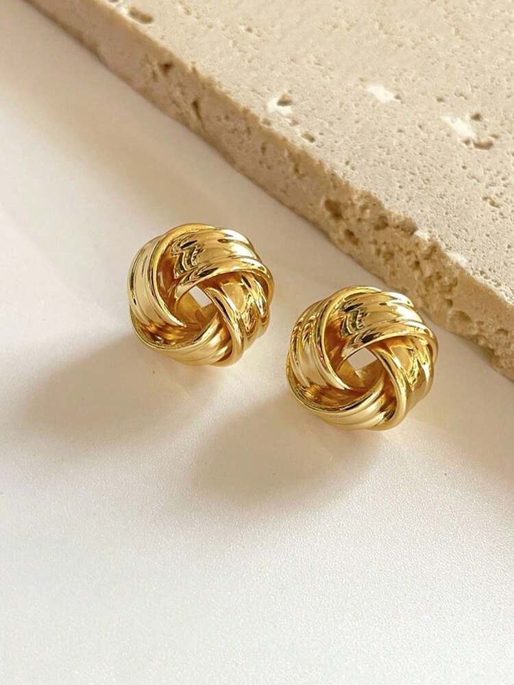 1 Pair Minimalist Elegant Braided Design Fashion Personalized Stud Earrings, Suitable For Women Office, Daily Wear & Festivals | SHEIN