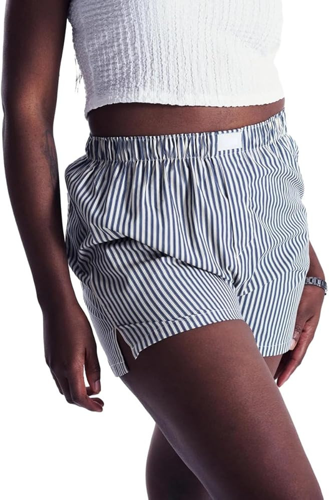 Cute Stripe Lounge Shorts for Women Casual Plaid Pajama Shorts Elastic Low Waist Sleep Boxer Shor... | Amazon (US)