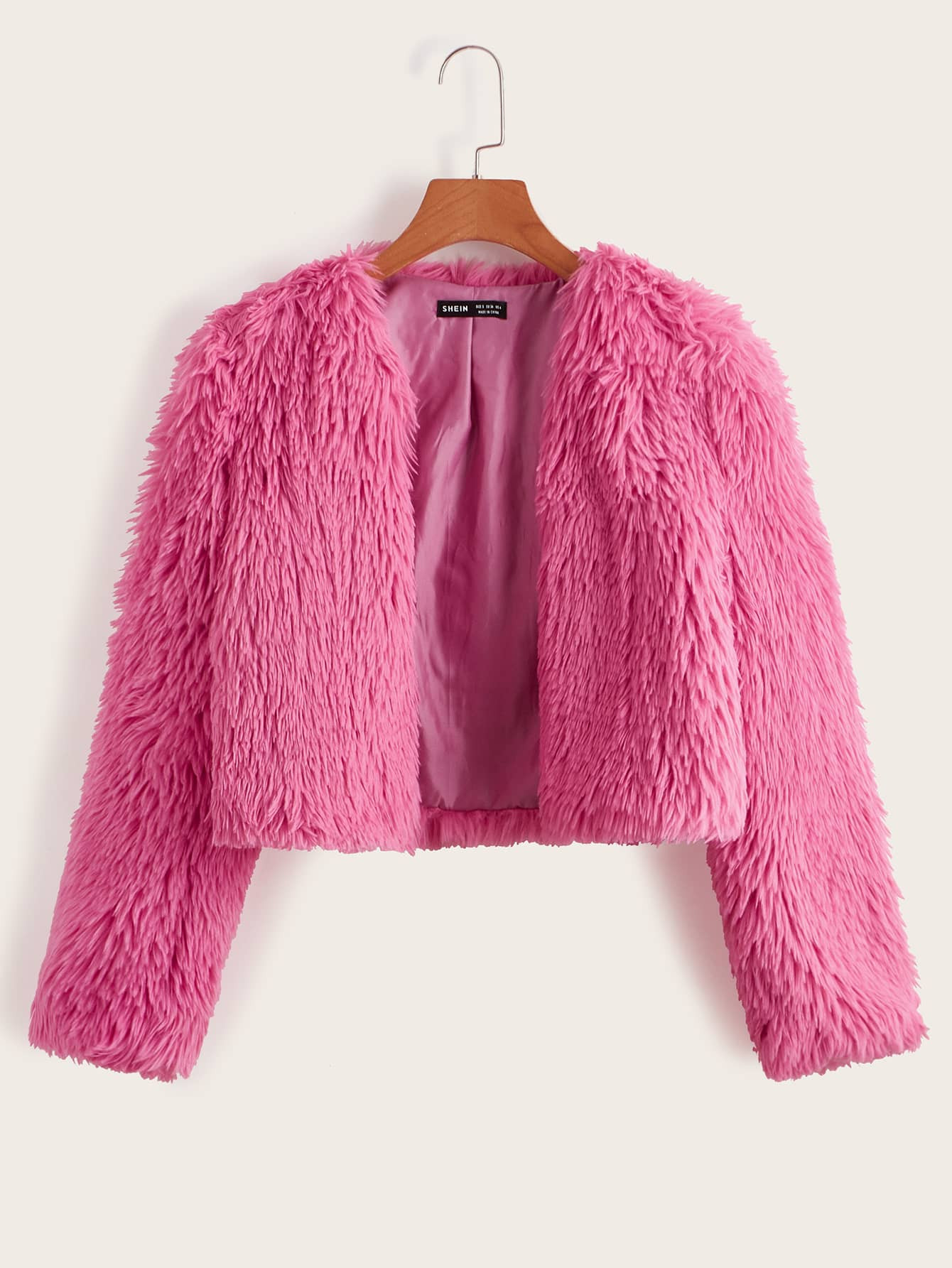 SHEIN Solid Open Front Fuzzy Coat | SHEIN