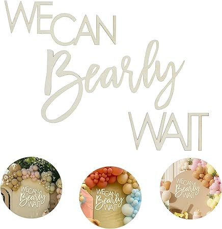 We Can Bearly Wait Sign Teddy Bear Baby Shower Decoration Backdrop Wooden Banner for Gender Revea... | Amazon (US)