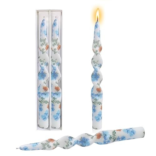 10 Inch Taper Candles Candlesticks Flower Print 2 Pack Handmade Unscented Smokeless Twisted Candlesticks for Wedding Holidays Decoration(Blue) | Amazon (US)