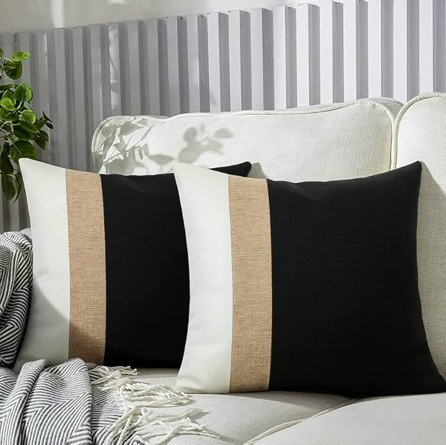 JASEN Set of 2 Black and White Farmhouse Pillow Covers Decorative Throw Pillowcase for Couch Sofa... | Amazon (US)