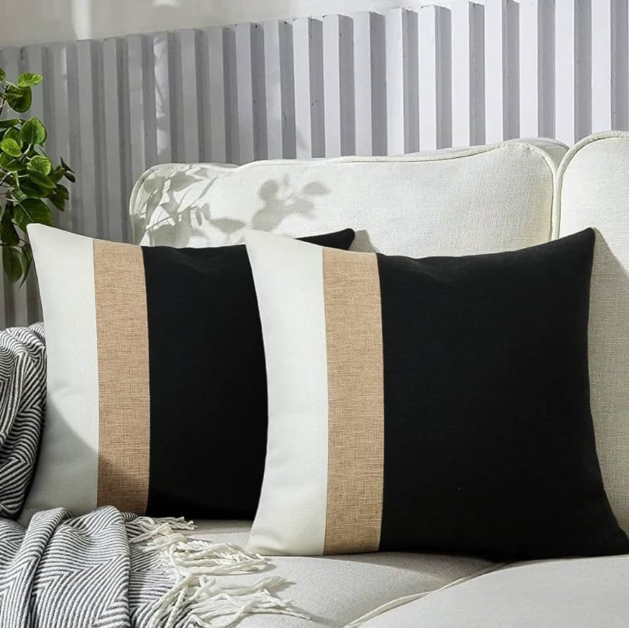 JASEN Set of 2 Black and White Farmhouse Pillow Covers Decorative Throw Pillowcase for Couch Sofa... | Amazon (US)