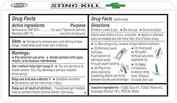 Sting-kill First Aid Anesthetic Swabs, Instant Pain + Itch Relief from Bee Stings and Bug Bites, ... | Amazon (US)