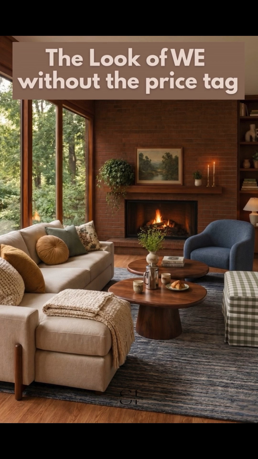 This is my interpretation of the West Elm ad the same look but for way less. Organic modern living room, West Elm style on a budget, Mid-century modern decor, Neutral sectional sofa, Moody interior design, Round wood coffee table, Collected home aesthetic, Cozy fireplace styling, Earthy living room, Affordable home decor

#LTKHome