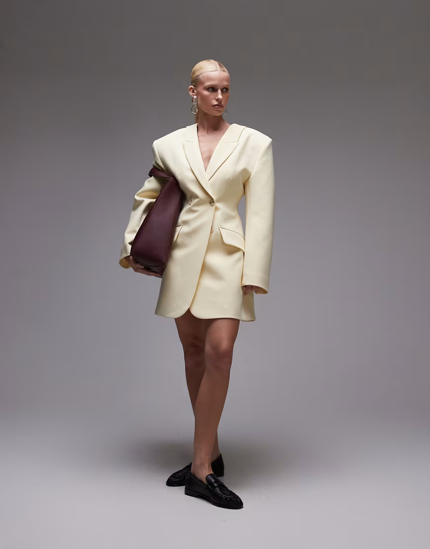 ASOS DESIGN sculpted blazer dress in buttermilk-Yellow | ASOS (Global)