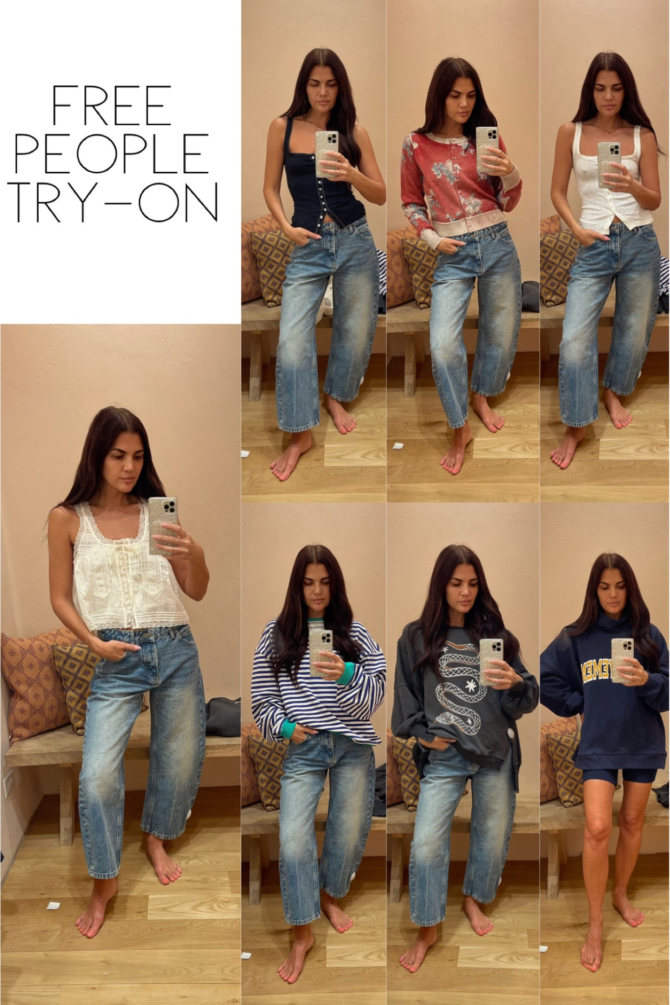 Free People Tik Tok Try-On 
-
Black Tank - XS 
Ivory Tank - XS 
White Flowy Tank - XS 
Striped Sweatshirt - XS 
Snake Sweatshirt - XS 
Red Sweater - Small (would get XS) 
Jeans - Size 25 for more loose fit 
Workout Set - Small (would get XS) 





#LTKStyleTip