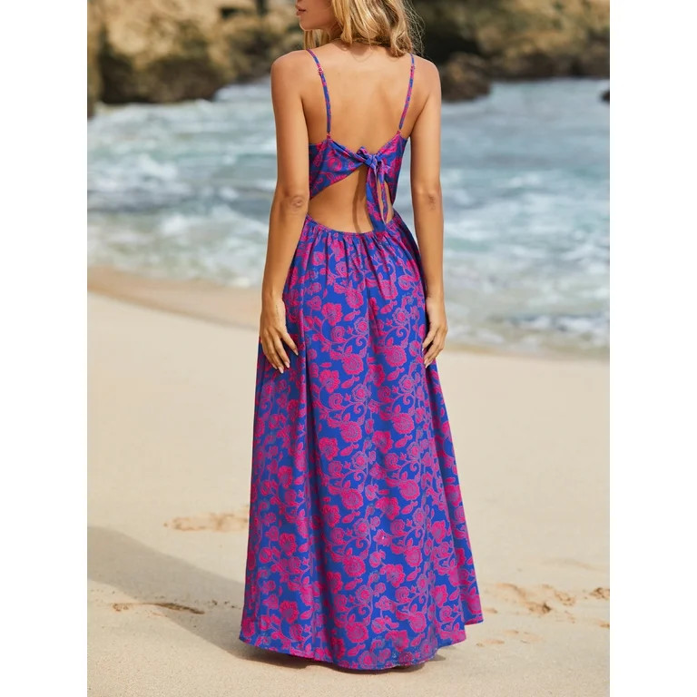 Cupshe Women's A-ship Dress V-neck Knot Print Maxi Beachwear Dress | Walmart (US)