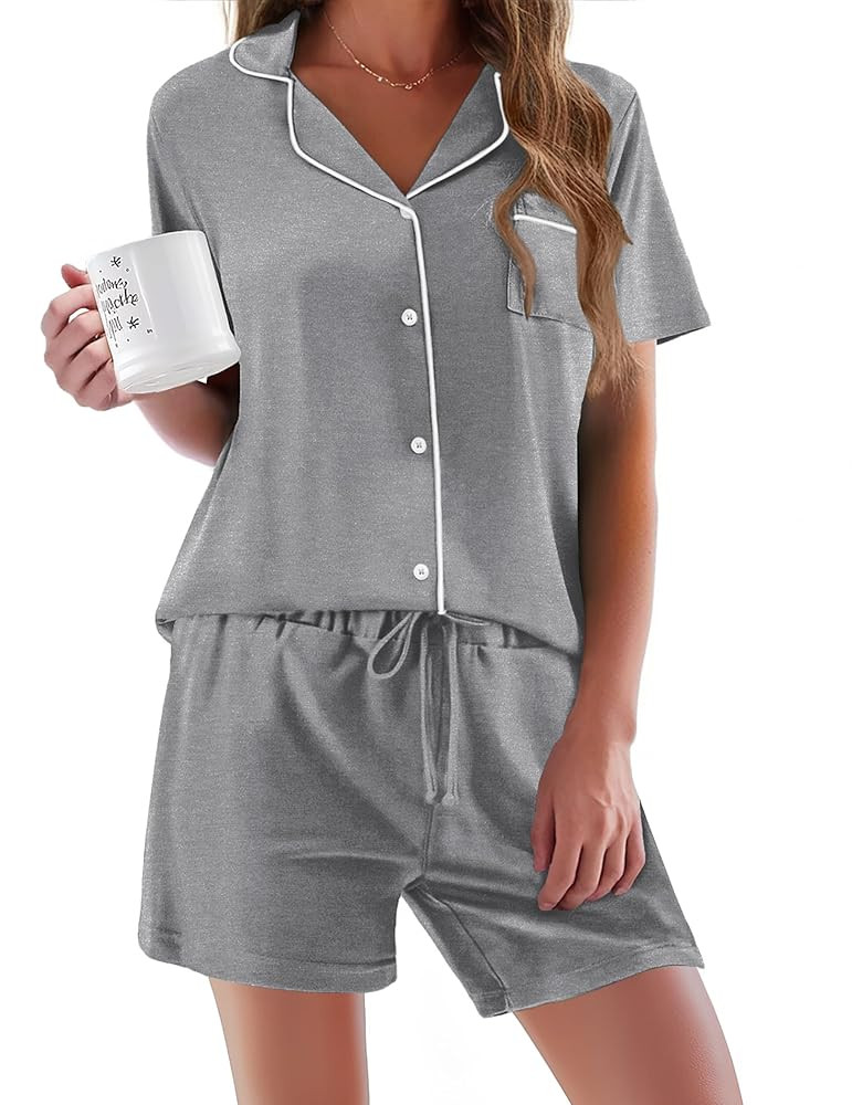 Ekouaer Pajamas Set for Women Short Sleeve Sleepwear Button Down Pjs Soft 2 Piece Lounge Sets XS-... | Amazon (US)