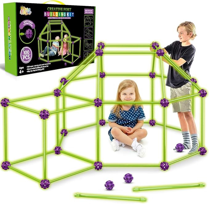 SpringFlower 100 PCS Glow in The Dark Fort Building Kit for Kids,Educational Gift for 3 4 5 6 7 8... | Amazon (US)
