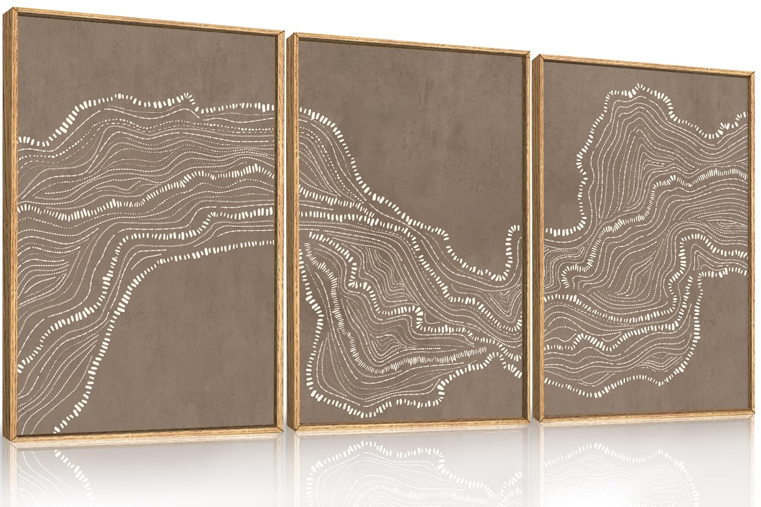 Geometric White Tan Wave Framed Canvas Wall Art Set, Abstract Line Art Painting, Modern Minimalis... | Amazon (US)