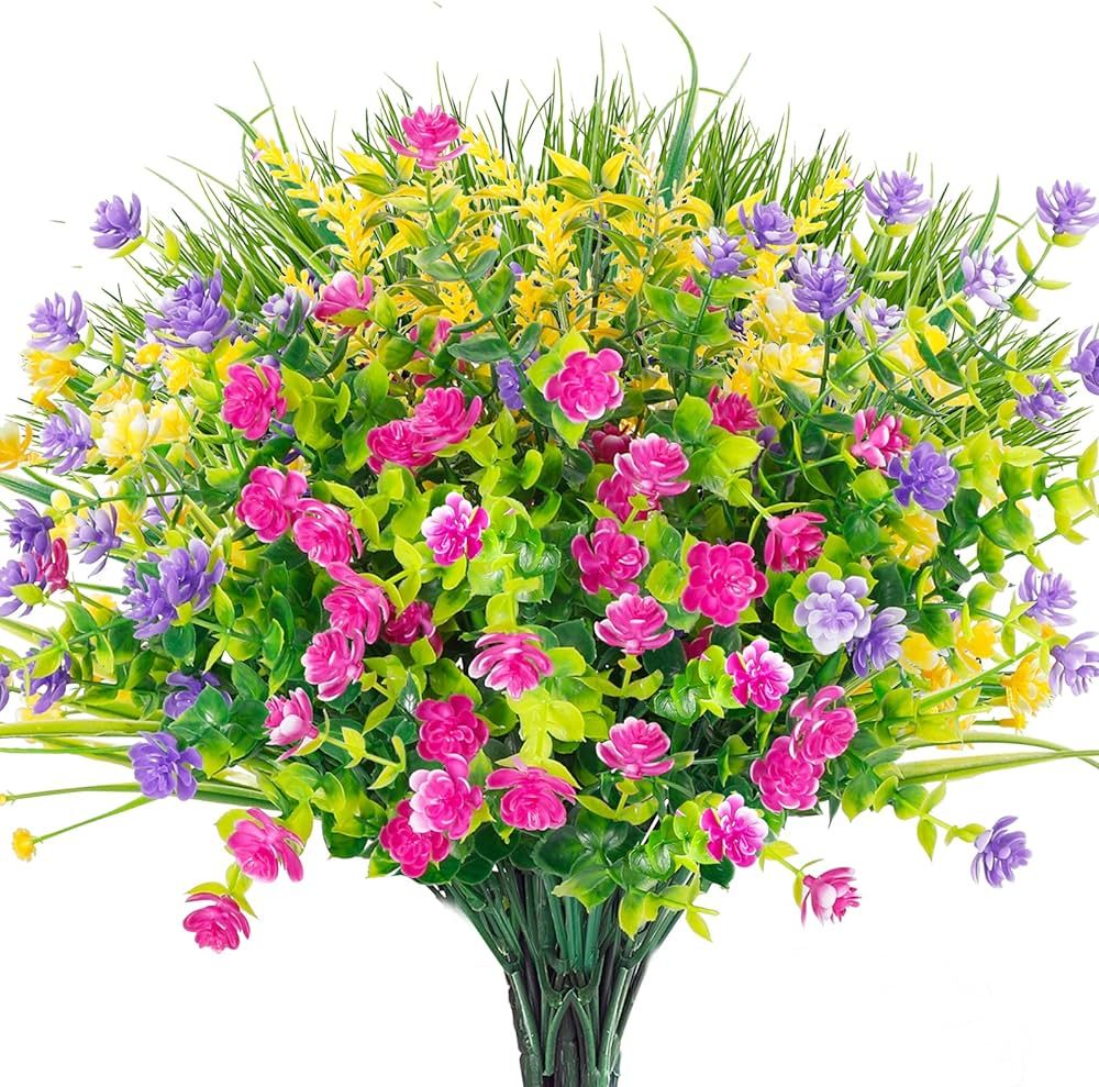 Ageomet 9pcs Spring Flowers Artificial Flowers Outdoor Cemetery Flowers UV Resistant Plastic Faux... | Amazon (US)