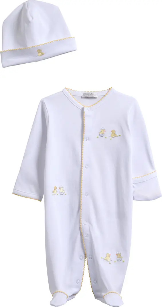 Hatchlings Embroidered Pima Cotton Footie & Hat Set | Nordstrom