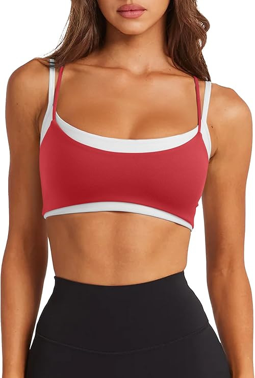 LASLULU Womens Double Layered Sports Bra Adjustable Spaghetti Straps Sexy Scoop Neck Wireless Pad... | Amazon (US)