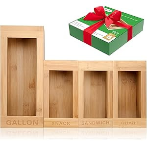 Lossey Ziplock Bag Storage Organizer for Drawer, Pack of 4 Bamboo Bag Storage Organizer Gallon Quart | Amazon (US)