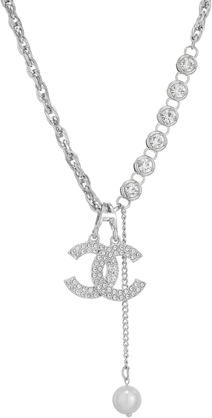 NORLSO Silver Letter C Necklace Exquisite Stainless Steel Double C Pendant Necklace Initial Neckl... | Amazon (US)