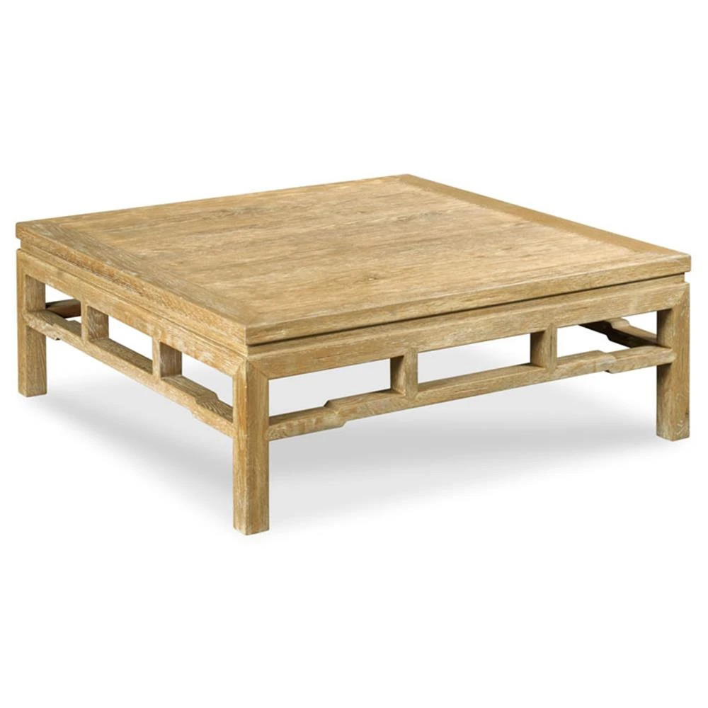 Ming Rustic Lodge Brown Solid Oak Wood Square Coffee Table - 42" | Kathy Kuo Home