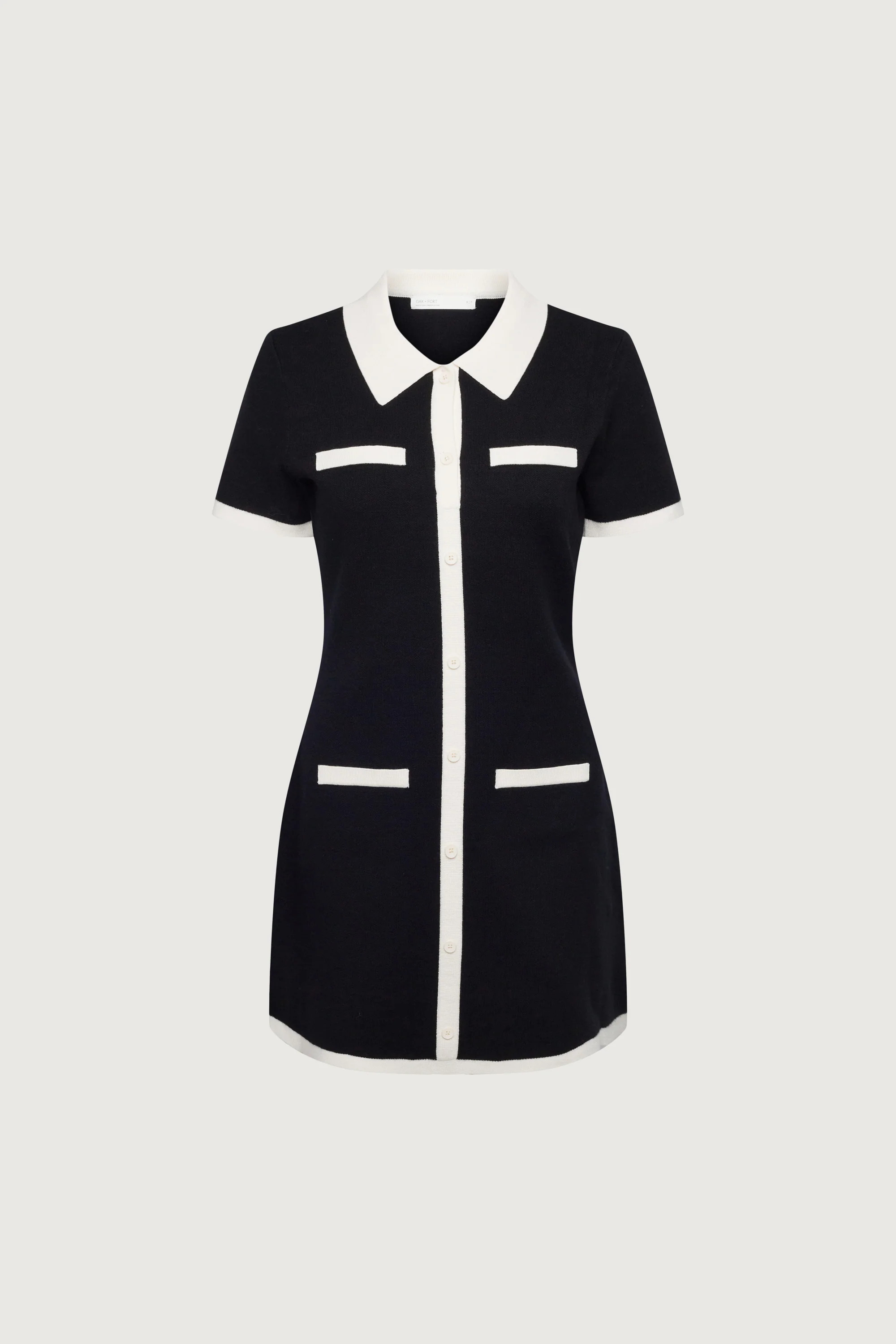 COLLARED CONTRAST TRIM KNIT MINI DRESS | OAK + FORT