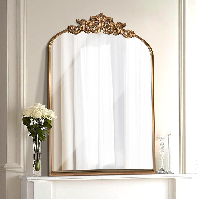 Ornate Gold Mirror,Vintage Arched Baroque Antique Mirorrs for Living Room/Hallway/Fireplace/Bathr... | Amazon (US)