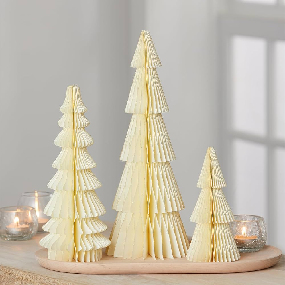 Neutral Christmas honeycomb trees set of 8, gold Christmas tree centerpiece for table, nostalgic ... | Amazon (US)