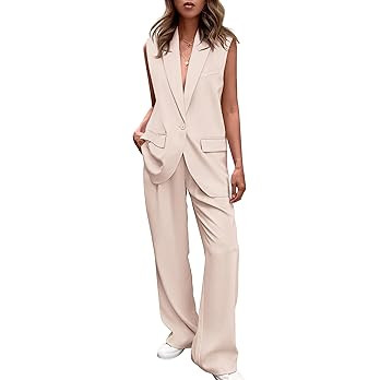 PRETTYGARDEN Women's 2 Piece Outfits Sleeveless Suit Vest and Wide Leg Pants Business Casual Blaz... | Amazon (US)