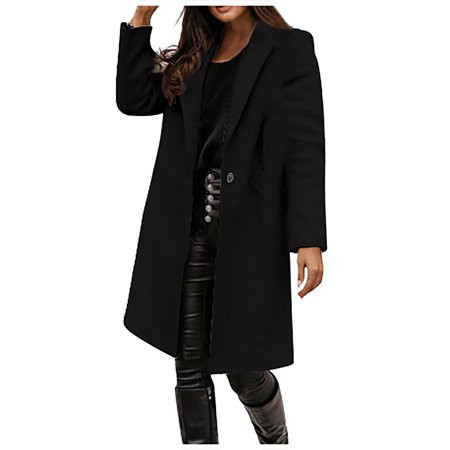 Womens Casual Wool Warm Coat for Women-Open Front One Button Lapel Midi Coat For Winter | Walmart (US)