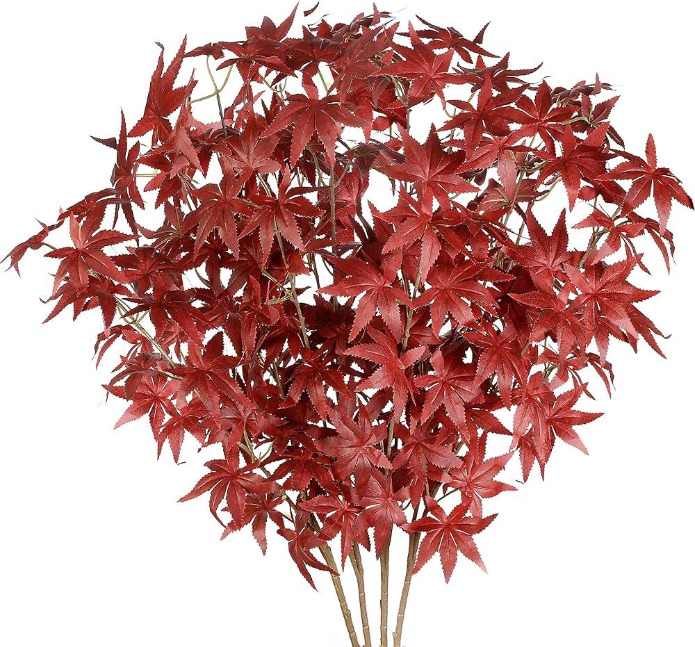 Amazon.com: Sggvecsy 4Pcs Artificial Maple Leaves Branches Fake Fall Leaves Stems Maple Leaves Sh... | Amazon (US)