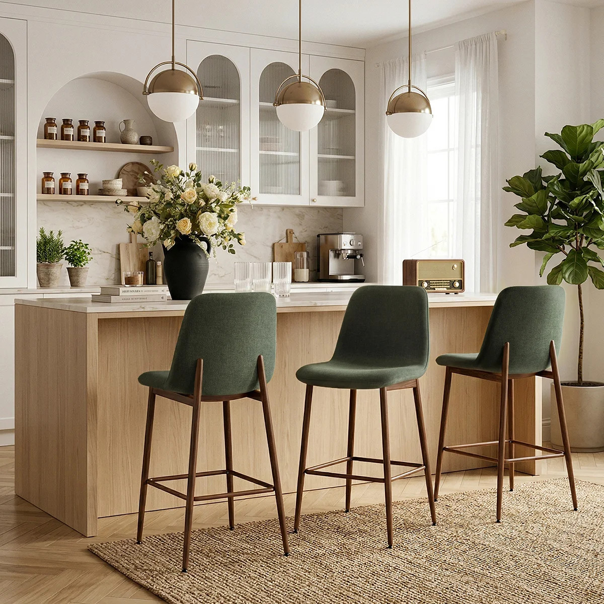 26 inch Mid-Century Modern Upholstered Counter Height Stools For Kitchen Island With Wood Grain M... | Wayfair North America