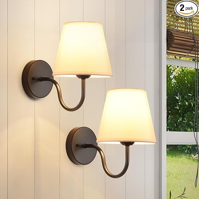Wall Sconces Sets of 2, Bathroom Vanity Sconces Wall Lighting, Indoor Wall Lights with Light Beig... | Amazon (US)