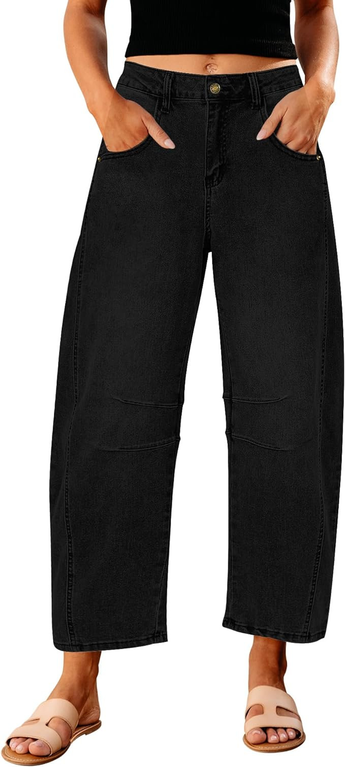 GRAPENT Barrel Jeans for Women Trendy High Waisted Wide Leg Baggy Cropped Relax Fit Stretch Denim... | Amazon (US)