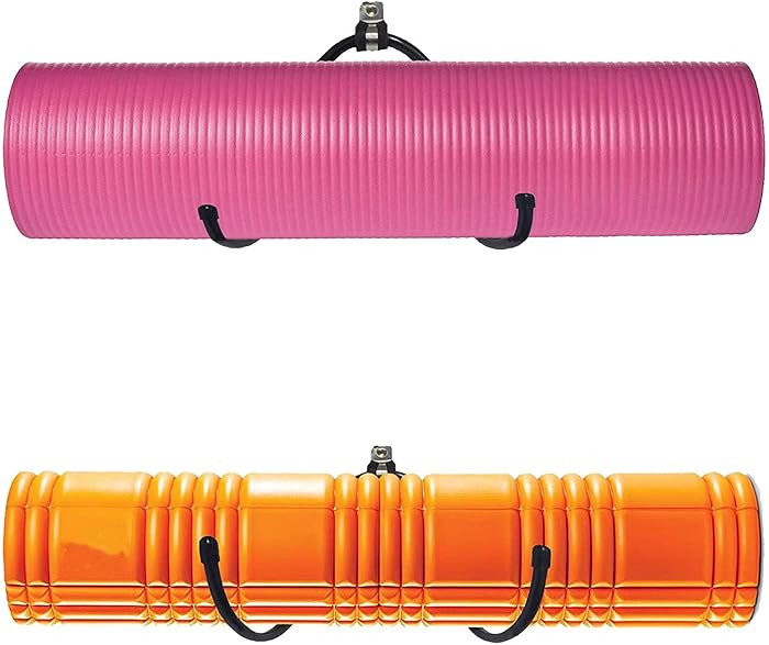 Wall Mount Yoga Mat Foam Roller and Towel Rack Hooks , Exercise Mat Storage Shelf for Hanging Yog... | Amazon (US)