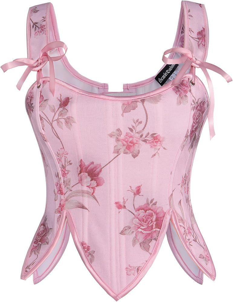 SCARLET DARKNESS Corset Tops for Women Renaissance Costume Floral Lace Up Boned Bustier with Zip | Amazon (US)