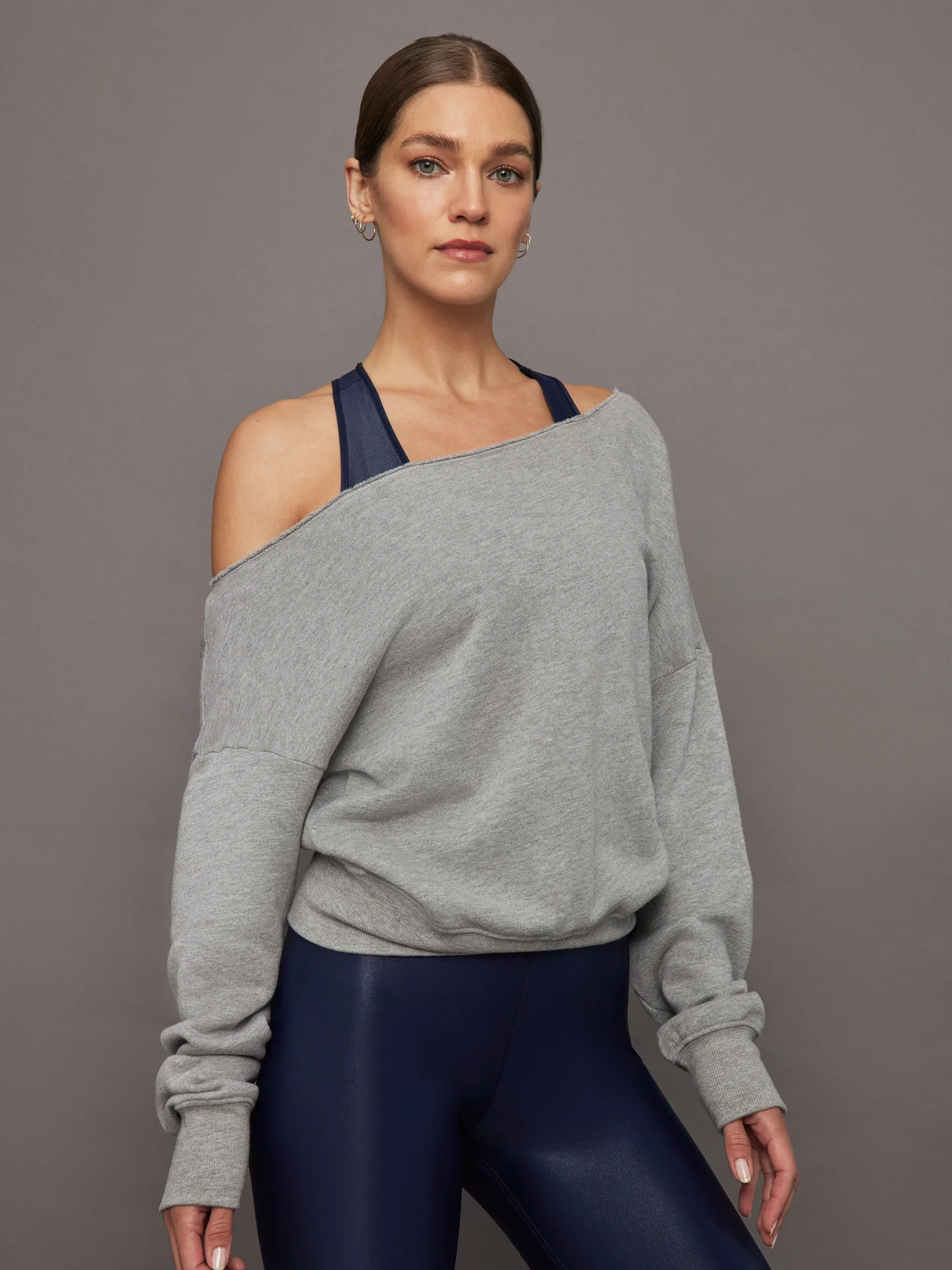 Off Shoulder Sweatshirt in French Terry - Heather Grey | Carbon38