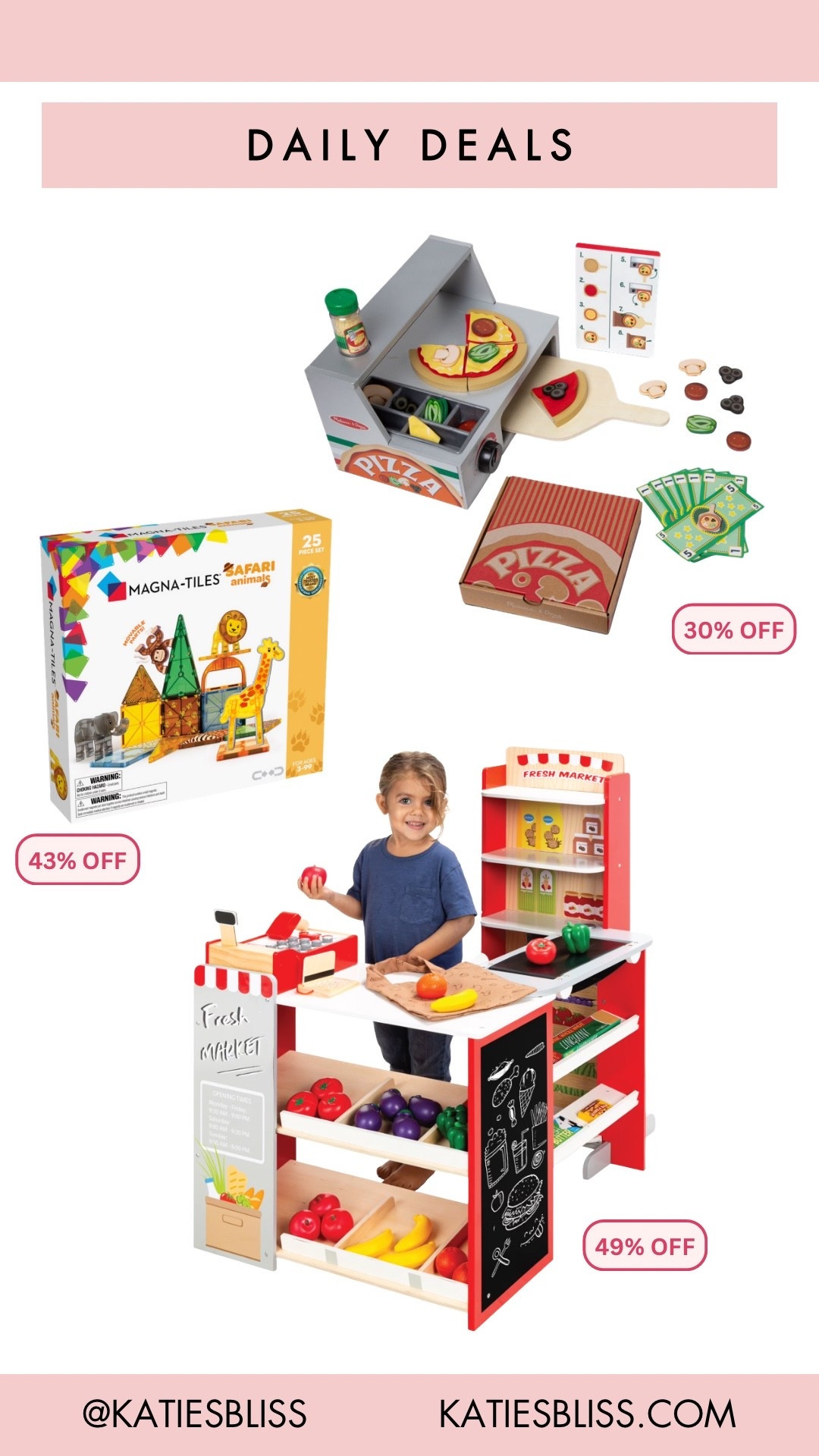 Daily deals ✨

Walmart. Toys. Kids. Deal. Sale. Markdown. Home. Play store. Pizza. Magnatiles. 



#LTKSaleAlert #LTKKids #LTKHome