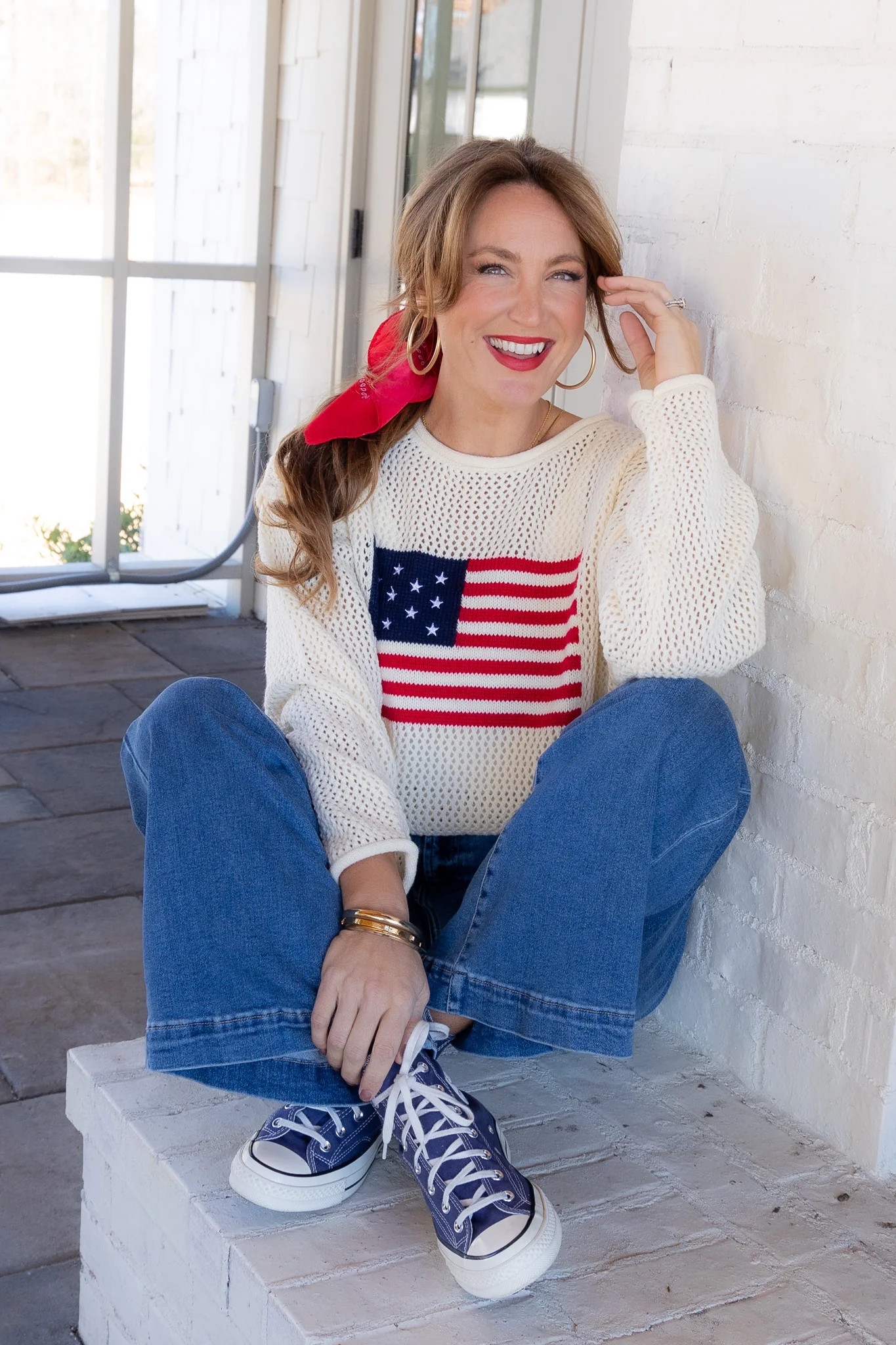American Flag Long Sleeve Sweater | The Willow Tree