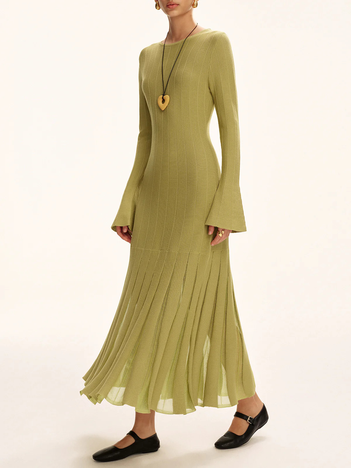 Mesh Pleated Hem Knit Maxi Dress | Commense