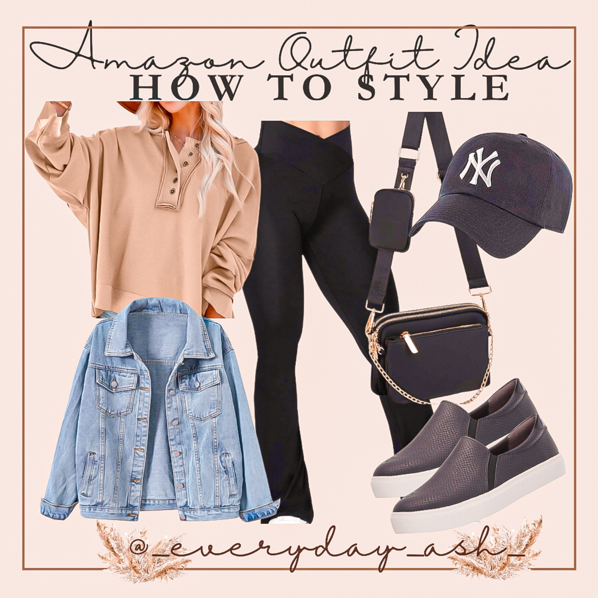 Amazon Outfit Idea 🤎

Flare leggings are so cute! This outfit will keep you comfy but also feeling cute ☺️ 

Amazon fashion, neutral outfit, neutral fashion, Amazon must have, brown sweatshirt, brown hoodie, flare leggings, black leggings, black crossbody bag, NY baseball hat, baseball cap, Jean jacket, casual shoe, women’s sneaker, black shoes 

#LTKstyletip #LTKMostLoved #LTKfindsunder50