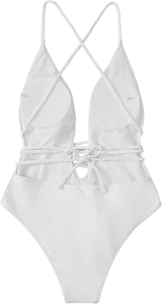 Floerns Women's Criss Cross High Cut Monokini Halter Neck Onepiece Swimsuit | Amazon (US)