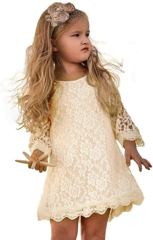Flower Girl Dress, Lace Dress 3/4 Sleeve Dress | Amazon (US)